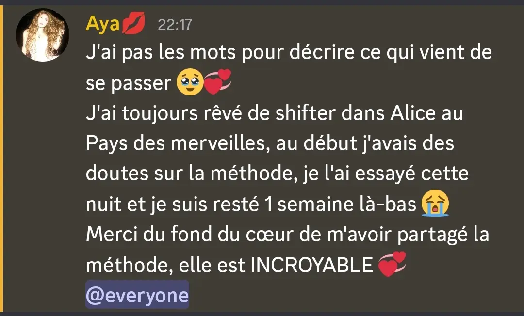 Témoignage de Aya — shift dans Alice au Pays des Merveilles